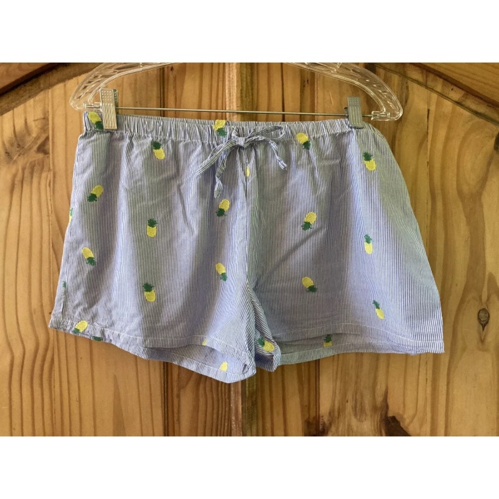 Women Tabitha Webb blue white striped embroidered pineapple sleep shorts size M